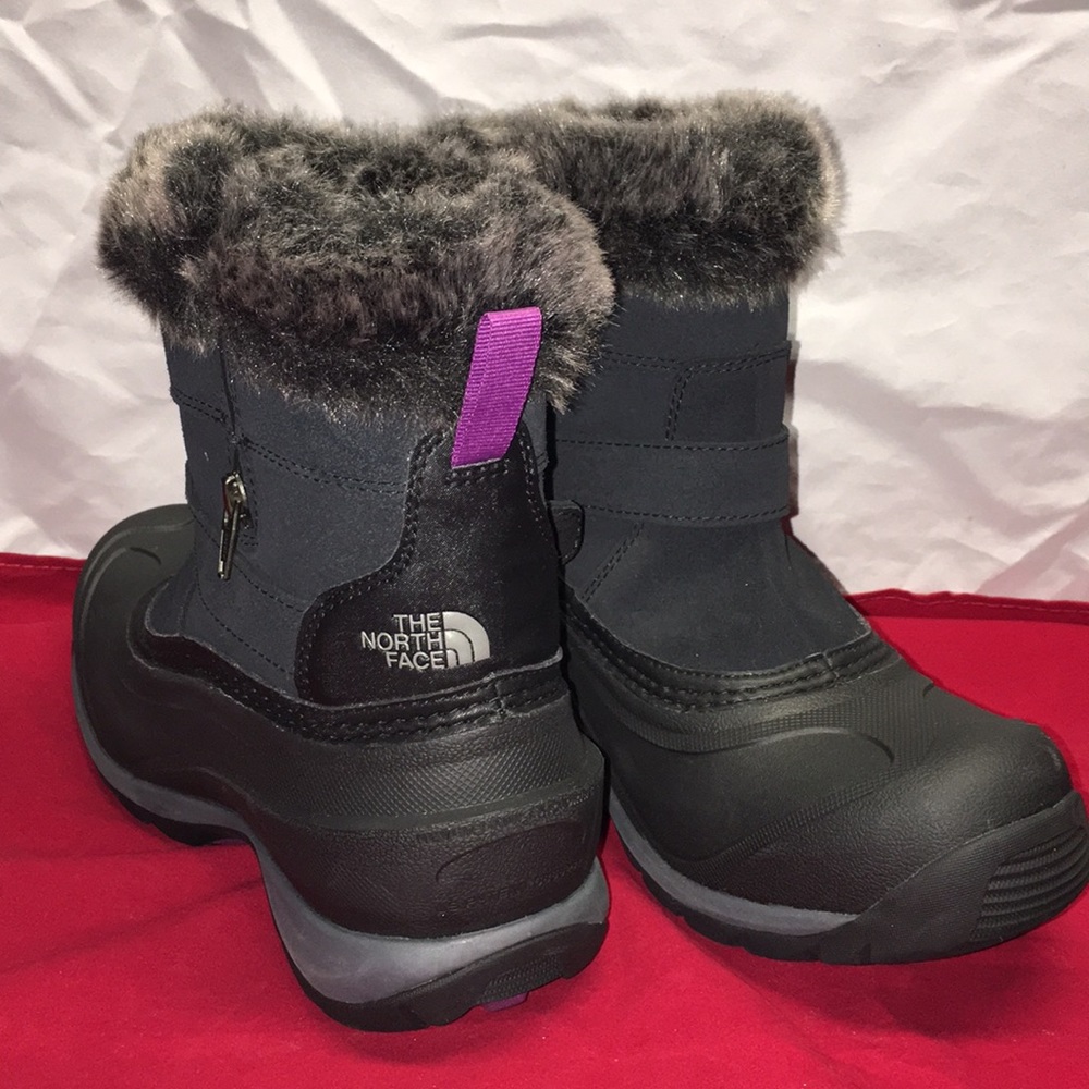 The North Face Black Gray Winter Rain Boots with Purple Pull Tab